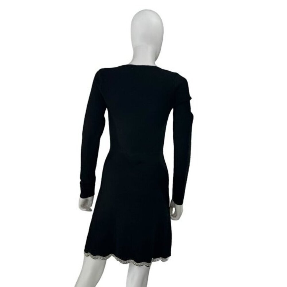 Moon River NEW Black Scalloped Edge Long Sleeve Formal Mini Dress Size S - Picture 6 of 7